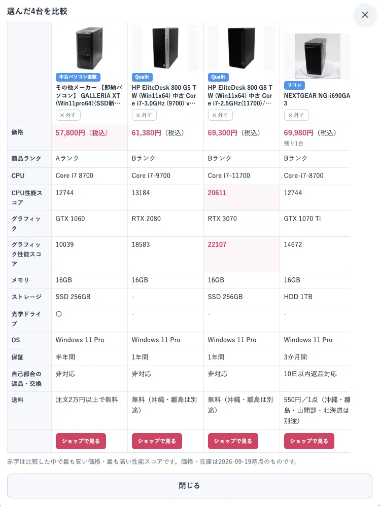 比較画面